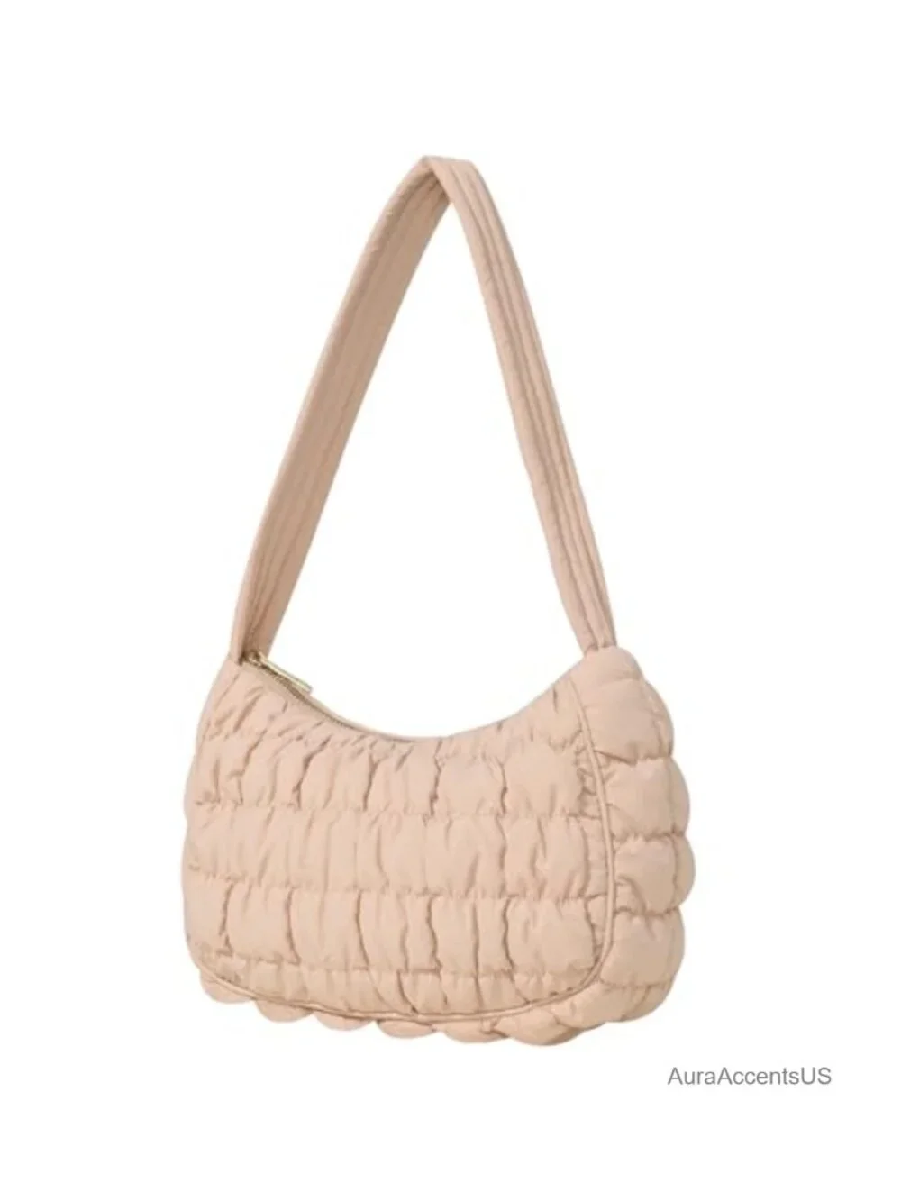 Quilted Nylon Puffer Tote Bag Lightweight Crescent Hobo Handbag Work Travel